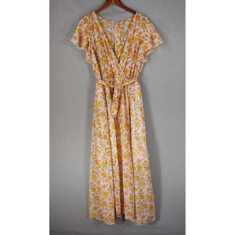 Womens 2X Floral Midi Dress Cottagecore Prairie Romantic Faux Wrap Tie Belt - Picture 3 of 11